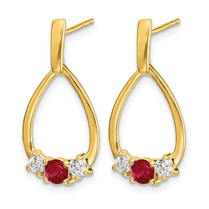 10k Yellow Gold 1/4 Ct. Lab Grown Diamond VS/SI+ G+ and Created Ruby Dangle Teardrop Post Earrings