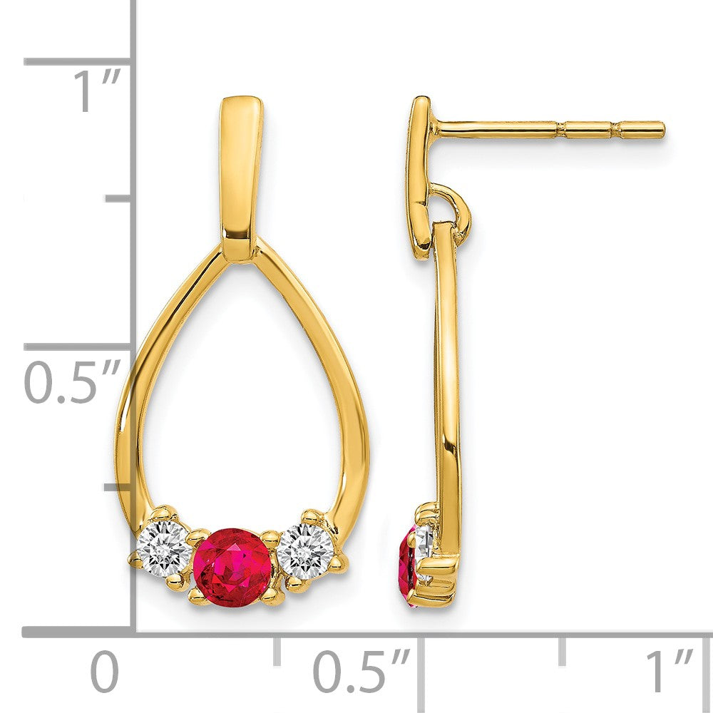 10K Yellow Gold Ruby And White Sapphire Post Dangle Earrings