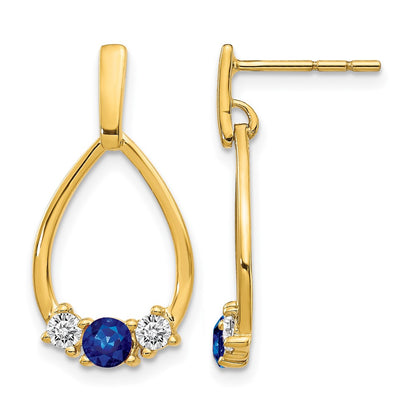 10k Yellow Gold 1/3 Ct. Lab Grown Diamond VS/SI+ G+ and Created Sapphire Dangle Teardrop Earrings