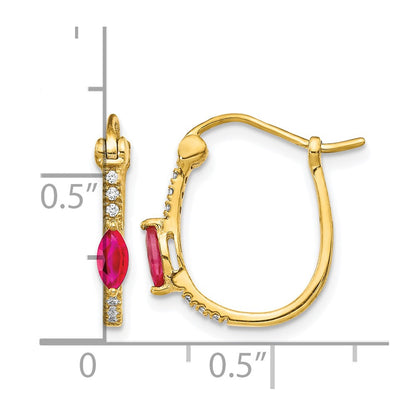 10K Yellow Gold 1/20Ct Diamond And Ruby Hinged Hoop Earrings