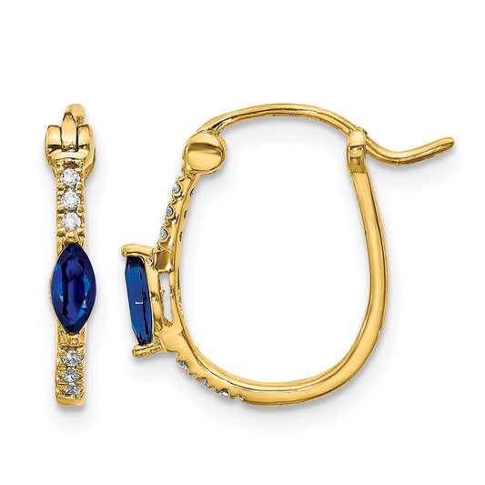 10K Yellow Gold 1/20Ct Diamond And Sapphire Hinged Hoop Earrings