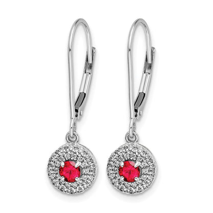 14k White Gold 1/5 Ct. Lab Grown Diamond VS/SI+ G+ and Created Ruby Drop Leverback Earrings