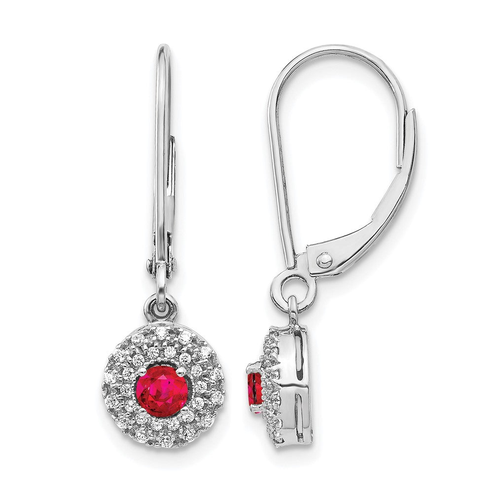 14k White Gold 1/5 Ct. Lab Grown Diamond VS/SI+ G+ and Created Ruby Drop Leverback Earrings