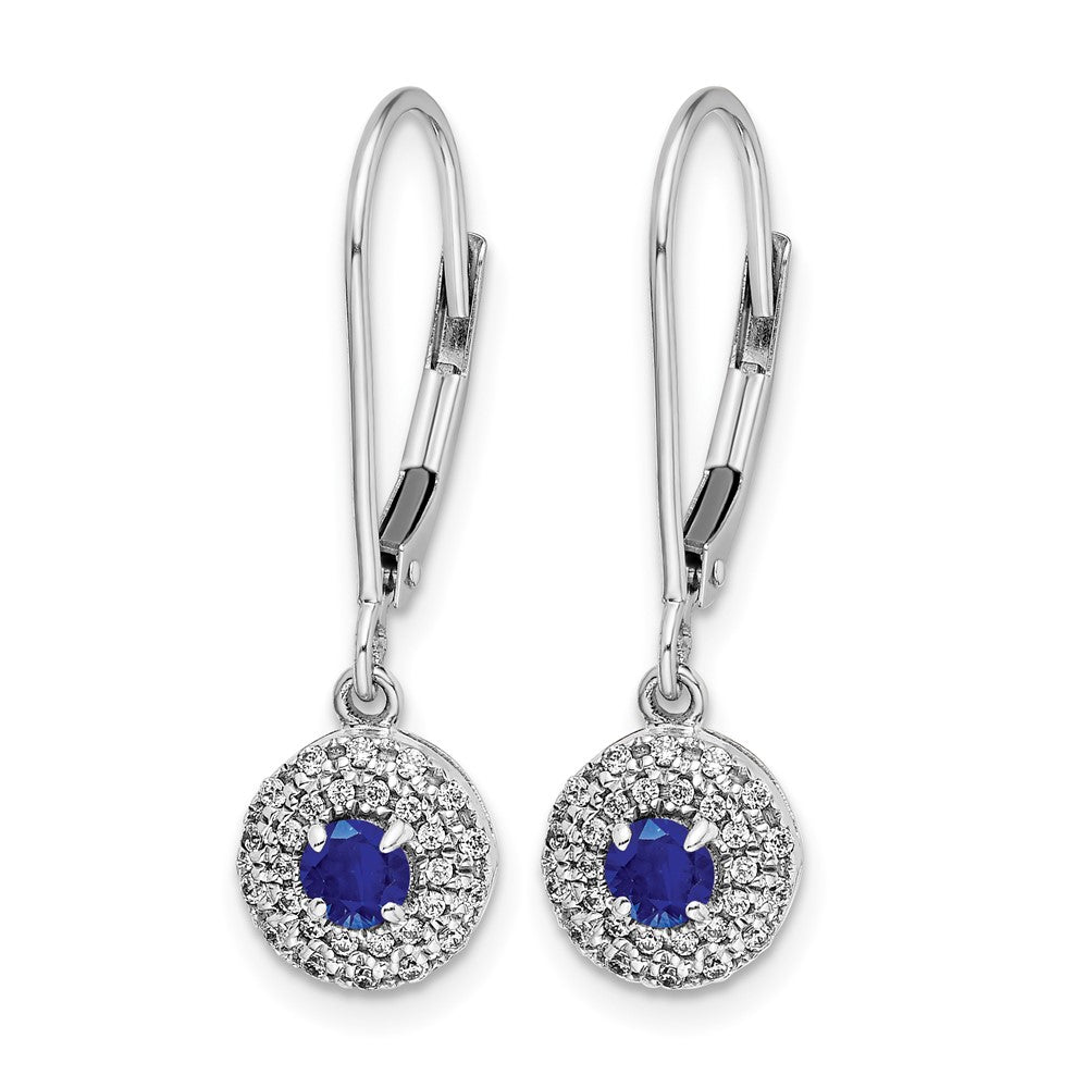 14k White Gold 1/5 Ct. Lab Grown Diamond VS/SI+ G+ and Created Sapphire Drop Leverback Earrings