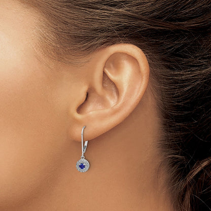 14k White Gold 1/5 Ct. Lab Grown Diamond VS/SI+ G+ and Created Sapphire Drop Leverback Earrings