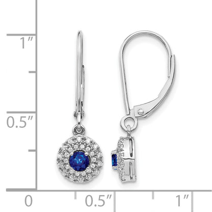 14k White Gold 1/5 Ct. Lab Grown Diamond VS/SI+ G+ and Created Sapphire Drop Leverback Earrings