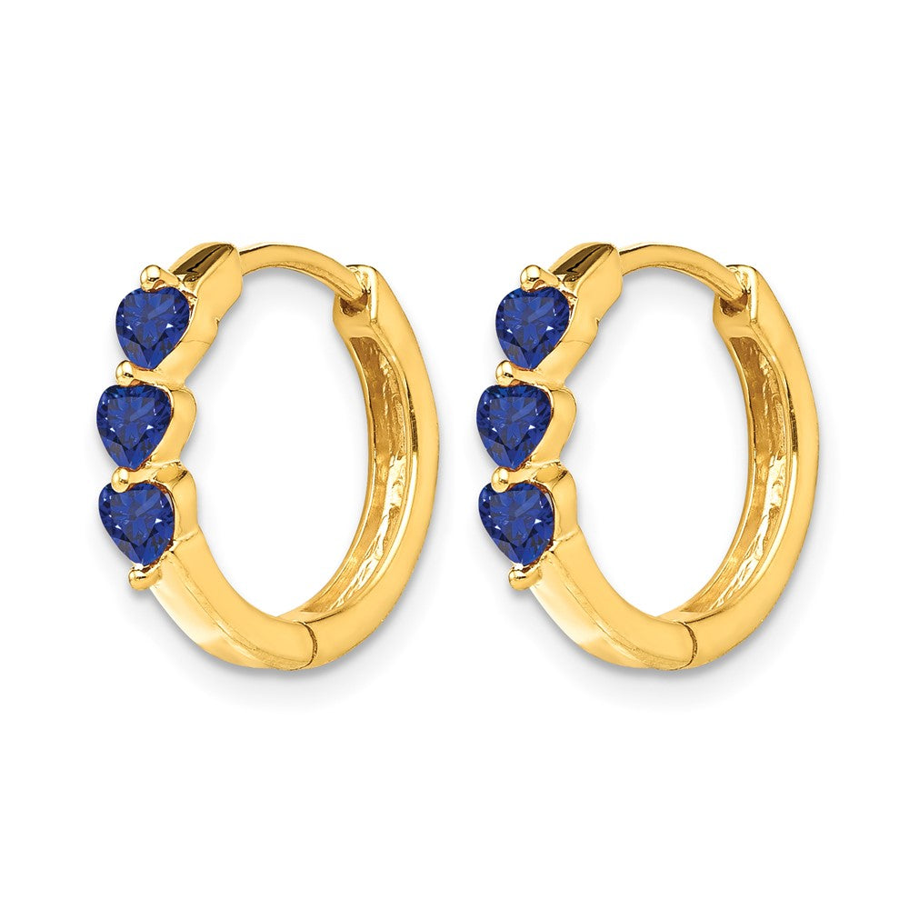 14k Yellow Gold Created Sapphire Polished Hinged Hoop Earrings