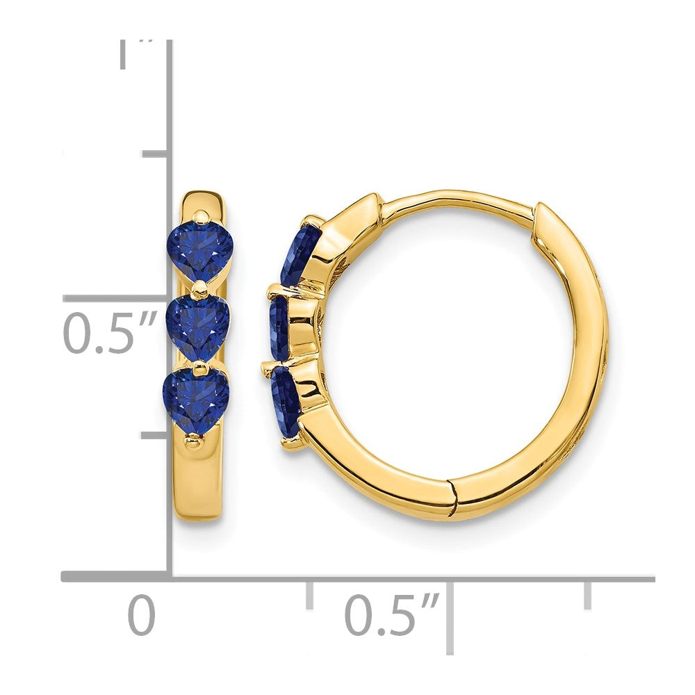 14k Yellow Gold Created Sapphire Polished Hinged Hoop Earrings