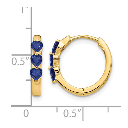 14k Yellow Gold Created Sapphire Polished Hinged Hoop Earrings
