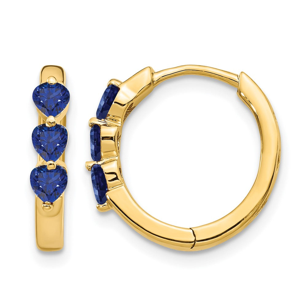 14k Yellow Gold Created Sapphire Polished Hinged Hoop Earrings
