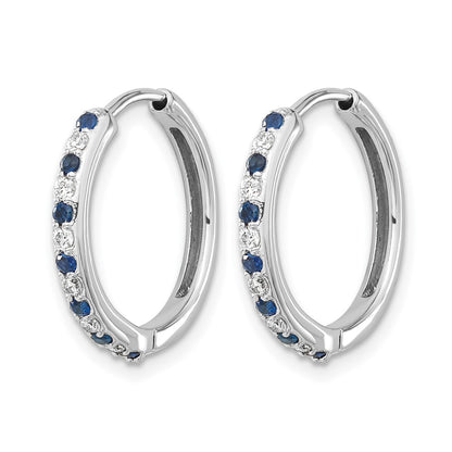 14k White Gold 1/5 Ct. Lab Grown Diamond VS/SI+ G+ and Created Sapphire Hinged Hoop Earrings