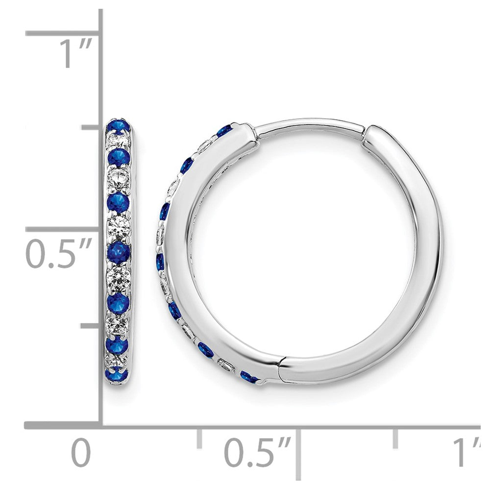 14k White Gold 1/5 Ct. Lab Grown Diamond VS/SI+ G+ and Created Sapphire Hinged Hoop Earrings