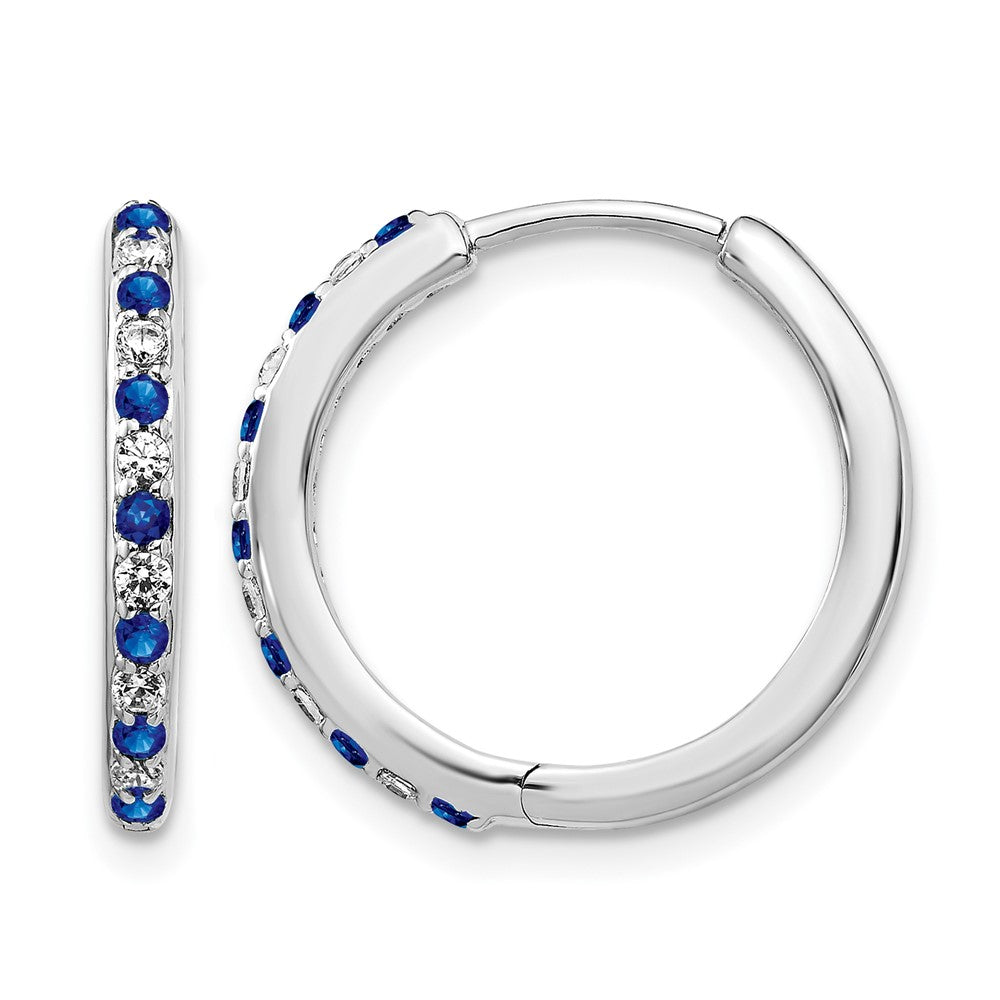 14k White Gold 1/5 Ct. Lab Grown Diamond VS/SI+ G+ and Created Sapphire Hinged Hoop Earrings
