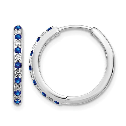 14k White Gold 1/5 Ct. Lab Grown Diamond VS/SI+ G+ and Created Sapphire Hinged Hoop Earrings