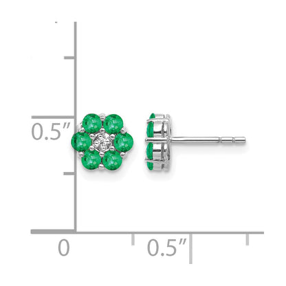 10K White Gold Polished Emerald And Diamond Post Earrings