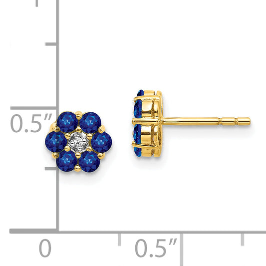 10K Yellow W/Rhodium And Rhodium Sapphire Diamond Post Earrings