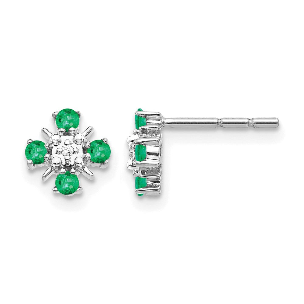 14k White Gold .01 Ct. Lab Grown Diamond VS/SI+ G+ and Created Emerald Fashion Post Earrings