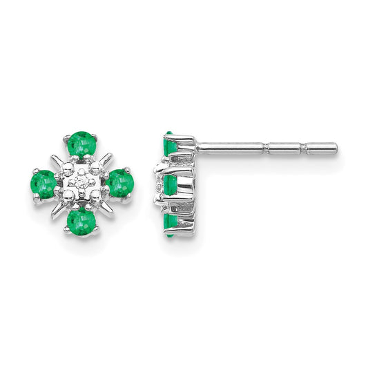 14k White Gold .01 Ct. Lab Grown Diamond VS/SI+ G+ and Created Emerald Fashion Post Earrings