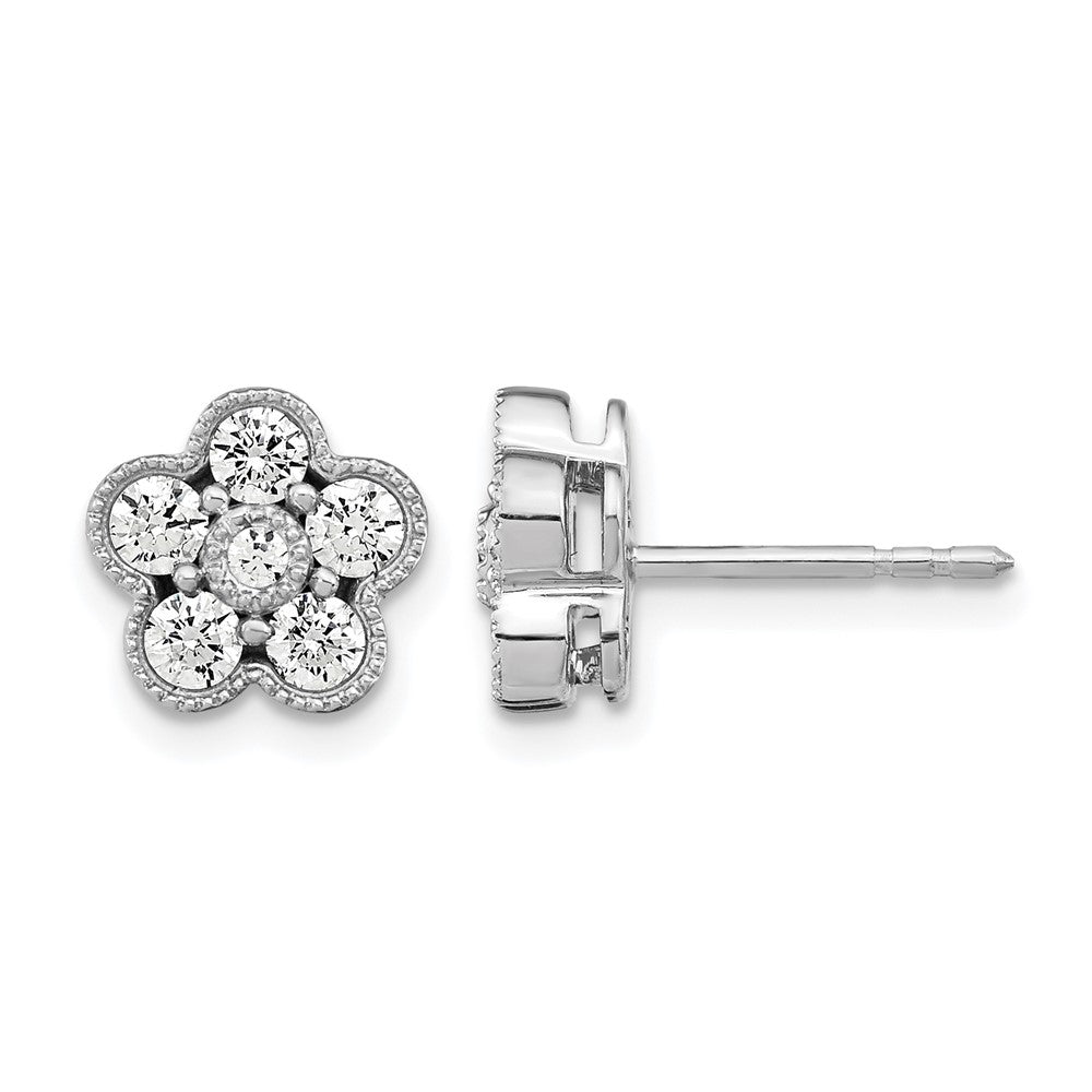 14K White Gold True Origin 3/4 Carat Lab Grown Diamond Vs Def Floral Post Earrings