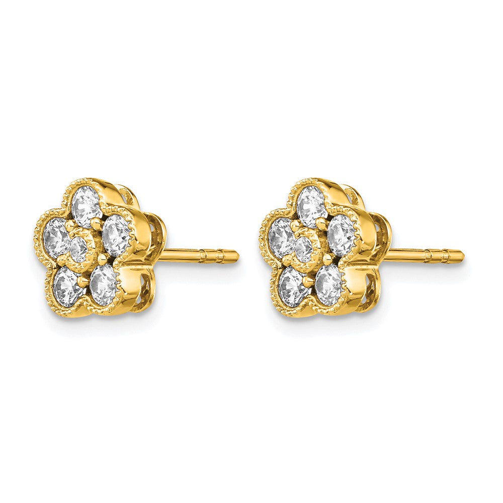 14K Yellow Gold True Origin 3/4 Carat Lab Grown Diamond Vs Def Floral Post Earrings