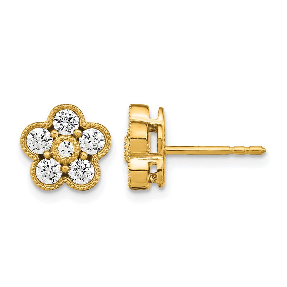 14K Yellow Gold True Origin 3/4 Carat Lab Grown Diamond Vs Def Floral Post Earrings