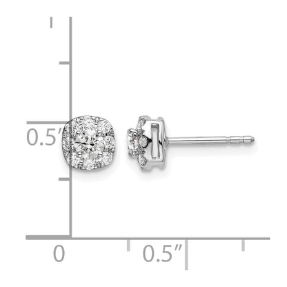 14k White Gold 1/2 Ct. Lab Grown Diamond VS/SI+ G+ Cushion Halo Post Earrings