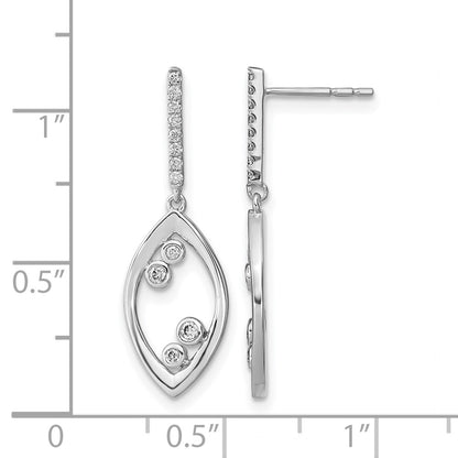 14k White Gold Polished Fancy Dangle Real Diamond Post Earrings