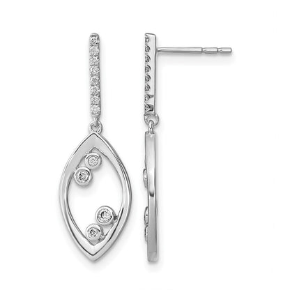 14k White Gold Polished Fancy Dangle Real Diamond Post Earrings