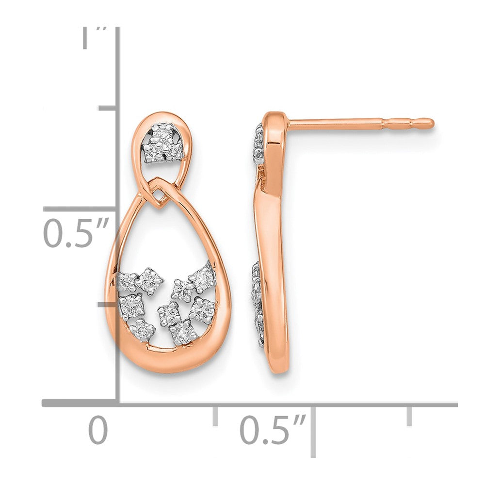 14k Rose Gold Polished Real Diamond Double Teardrop Post Earrings