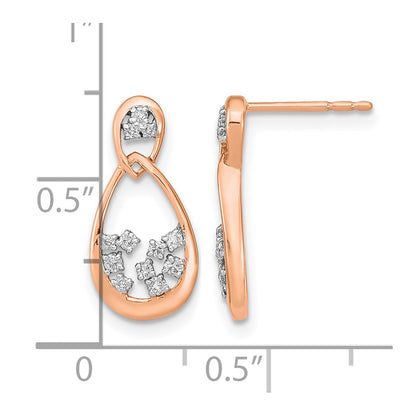 14k Rose Gold Polished Real Diamond Double Teardrop Post Earrings