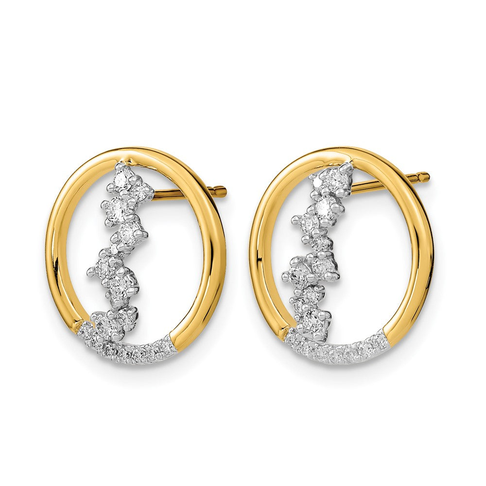 14k Yellow Gold Polished Real Diamond Dangle Circle Post Earrings
