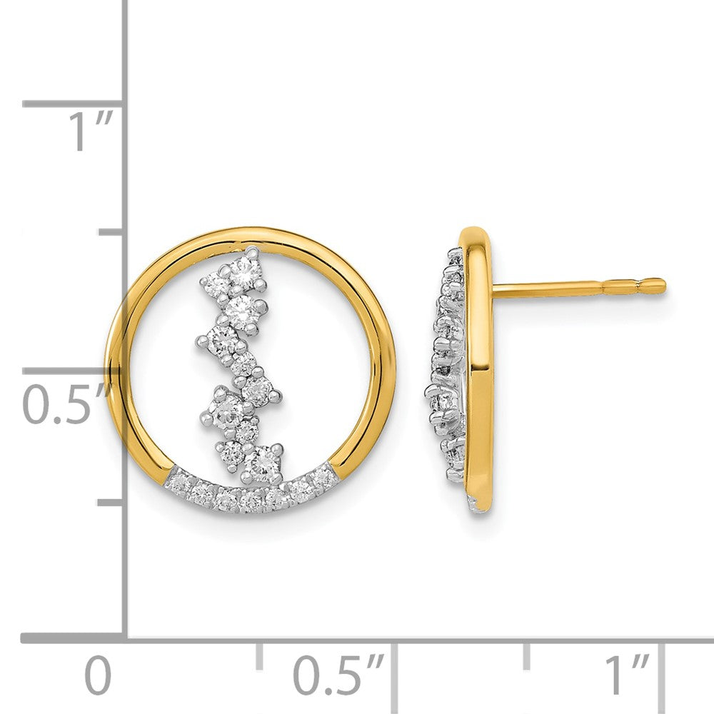 14k Yellow Gold Polished Real Diamond Dangle Circle Post Earrings