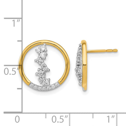 14k Yellow Gold Polished Real Diamond Dangle Circle Post Earrings