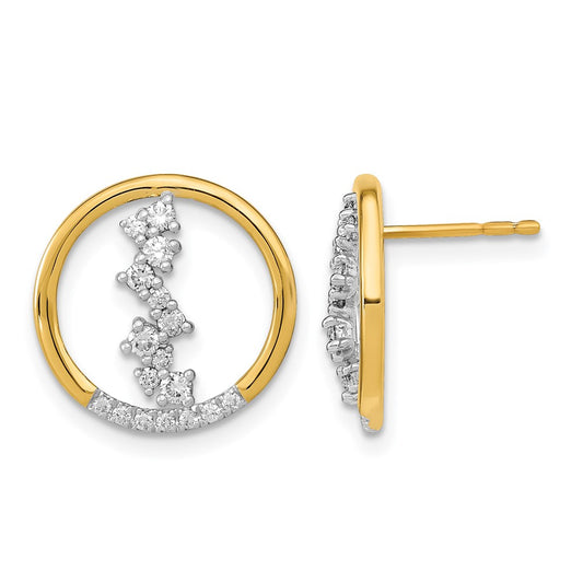 14k Yellow Gold Polished Real Diamond Dangle Circle Post Earrings