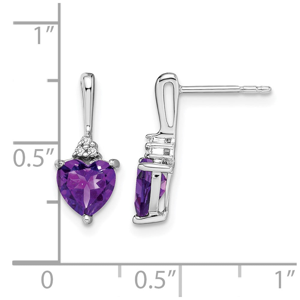 10K White Gold Amethyst And Diamond Heart Earrings