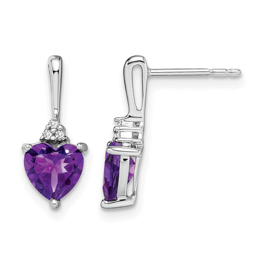 10K White Gold Amethyst And Diamond Heart Earrings