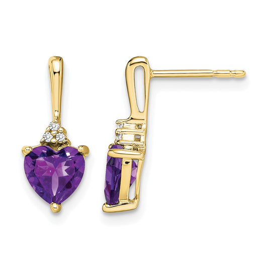 10K Yellow Gold Amethyst And Diamond Heart Earrings
