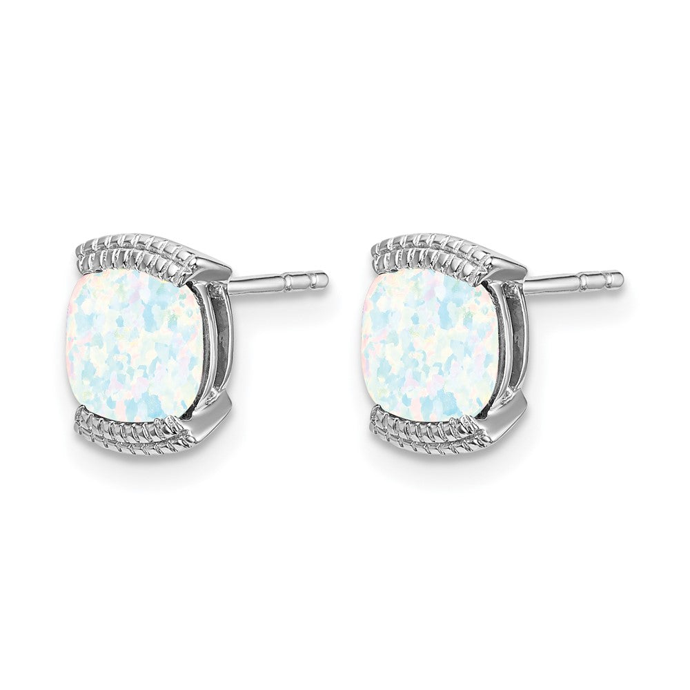 14k White Gold Created Opal Post Earrings