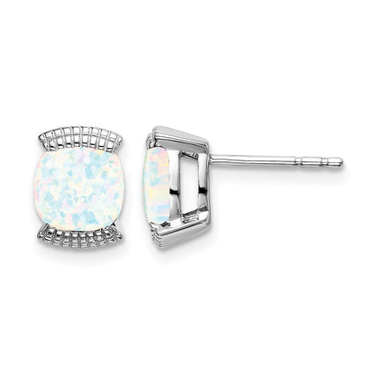 14k White Gold Created Opal Post Earrings