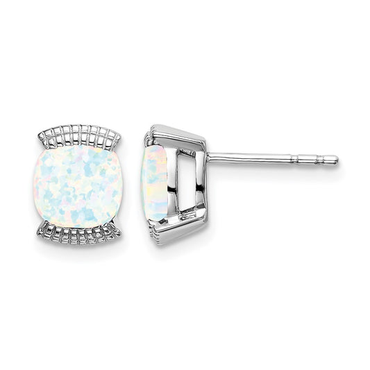 14k White Gold Created Opal Post Earrings