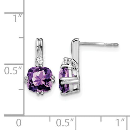 10K White Gold Cushion Amethyst And Diamond Earrings