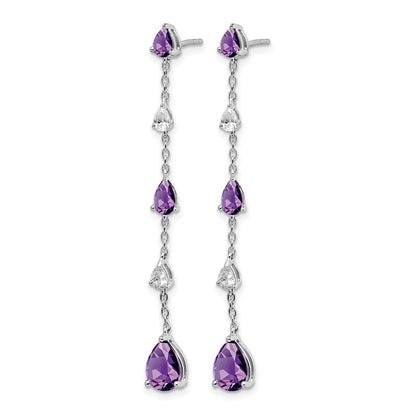 14k White Gold Amethyst and White Topaz Dangle Earrings