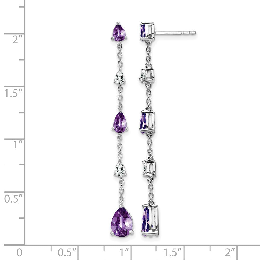 14k White Gold Amethyst and White Topaz Dangle Earrings