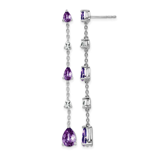 14k White Gold Amethyst and White Topaz Dangle Earrings