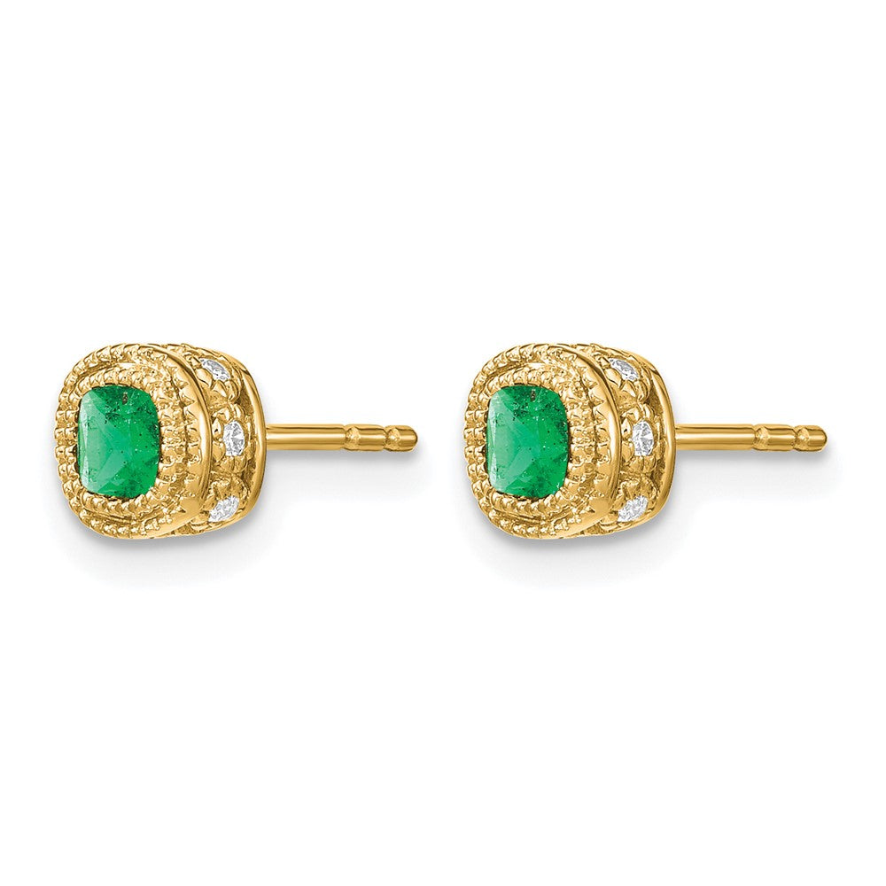 10K Yellow Gold Emerald And Diamond Earrings