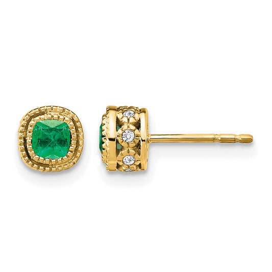 10K Yellow Gold Emerald And Diamond Earrings