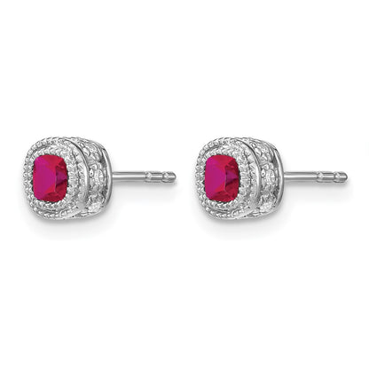 10K White Gold Cushion Ruby And Diamond Earrings