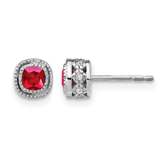 10K White Gold Cushion Ruby And Diamond Earrings