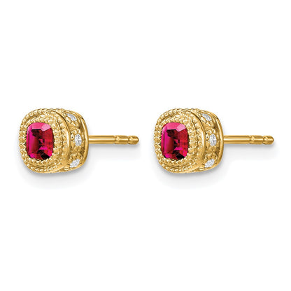 10K Yellow Gold Cushion Ruby And Diamond Earrings