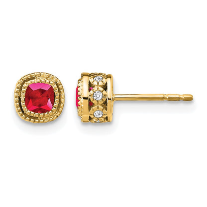 10K Yellow Gold Cushion Ruby And Diamond Earrings